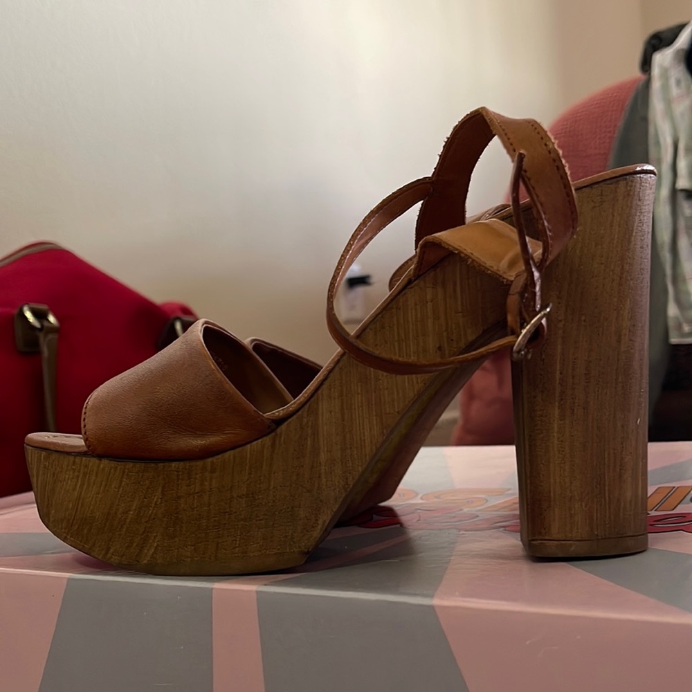 OFFICE London Platform Tan Natural Boho Sandal Heels